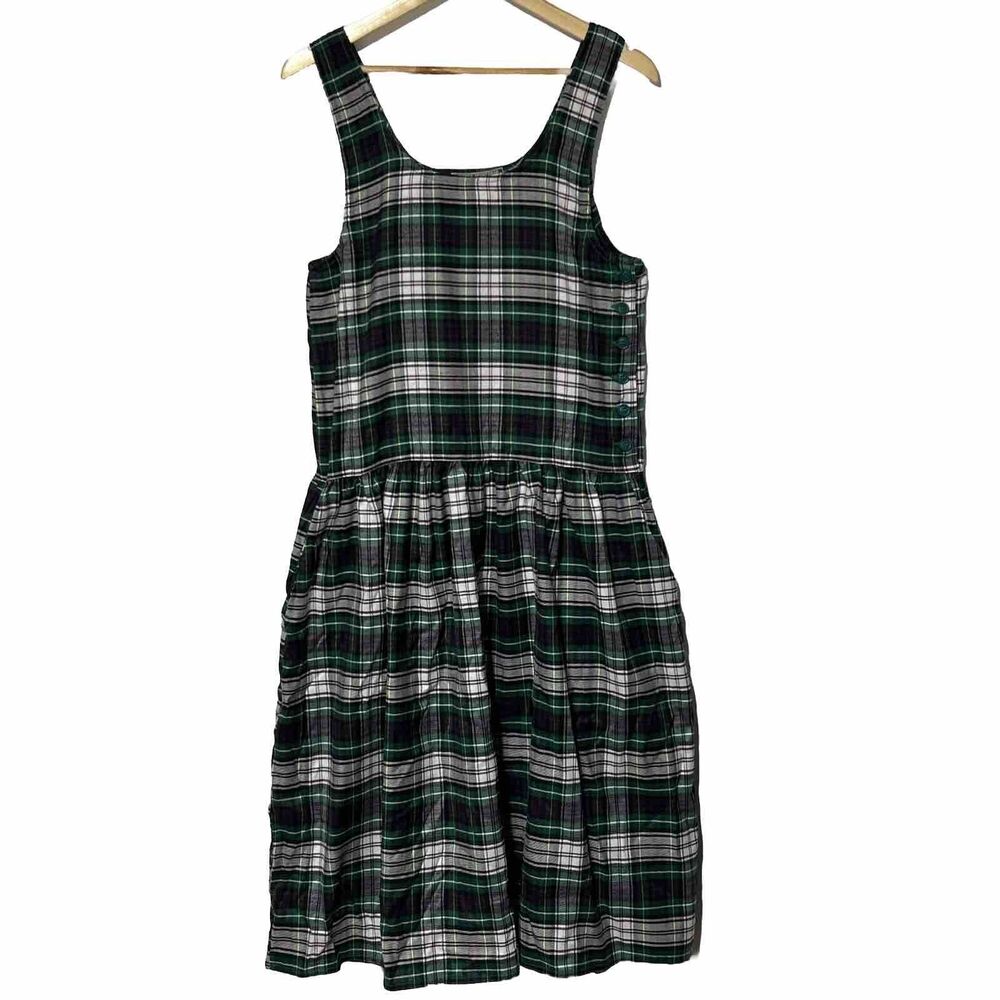 Vintage Italian Forenza Athentic Sportwear Apron Dress Small Green Purple Plaid